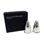 Pair of modern silver salt and pepper shakers