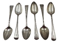 Set of five George III silver Old English pattern teaspoons