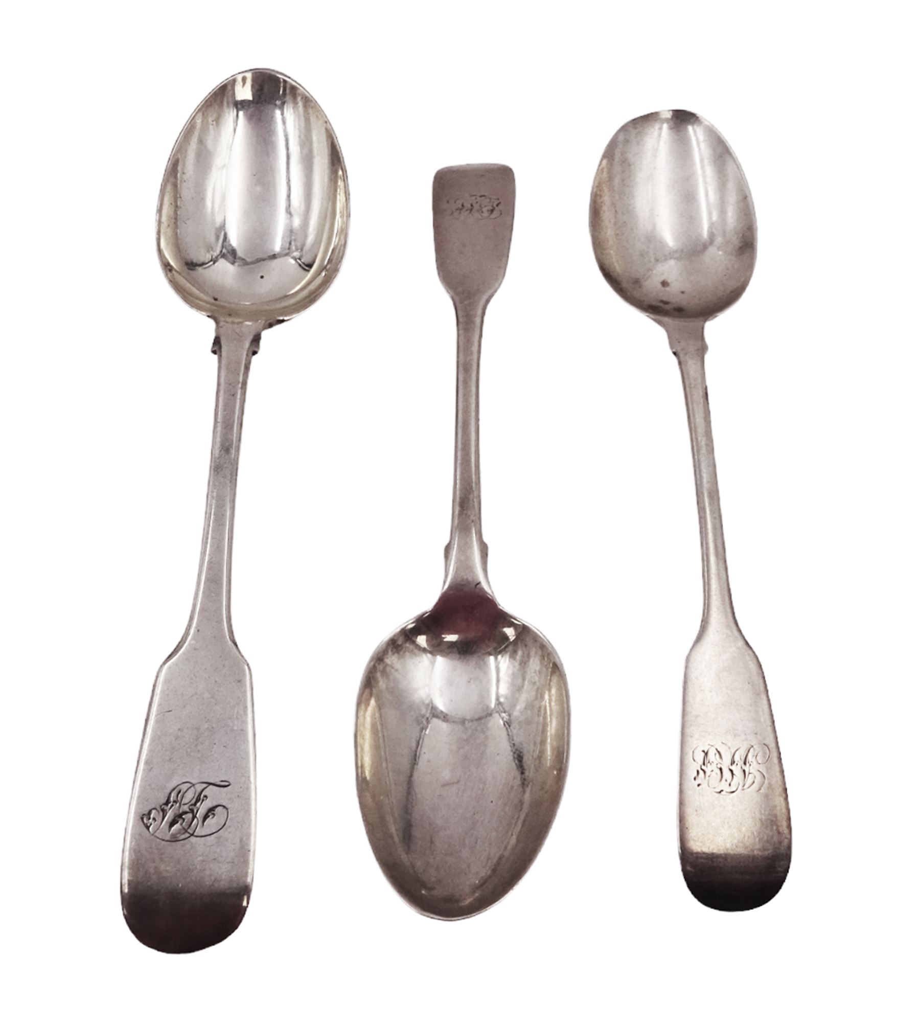 Three Victorian York silver Fiddle pattern teaspoons