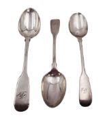 Three Victorian York silver Fiddle pattern teaspoons