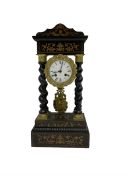 French - 19th century 8-day ebonised portico clock