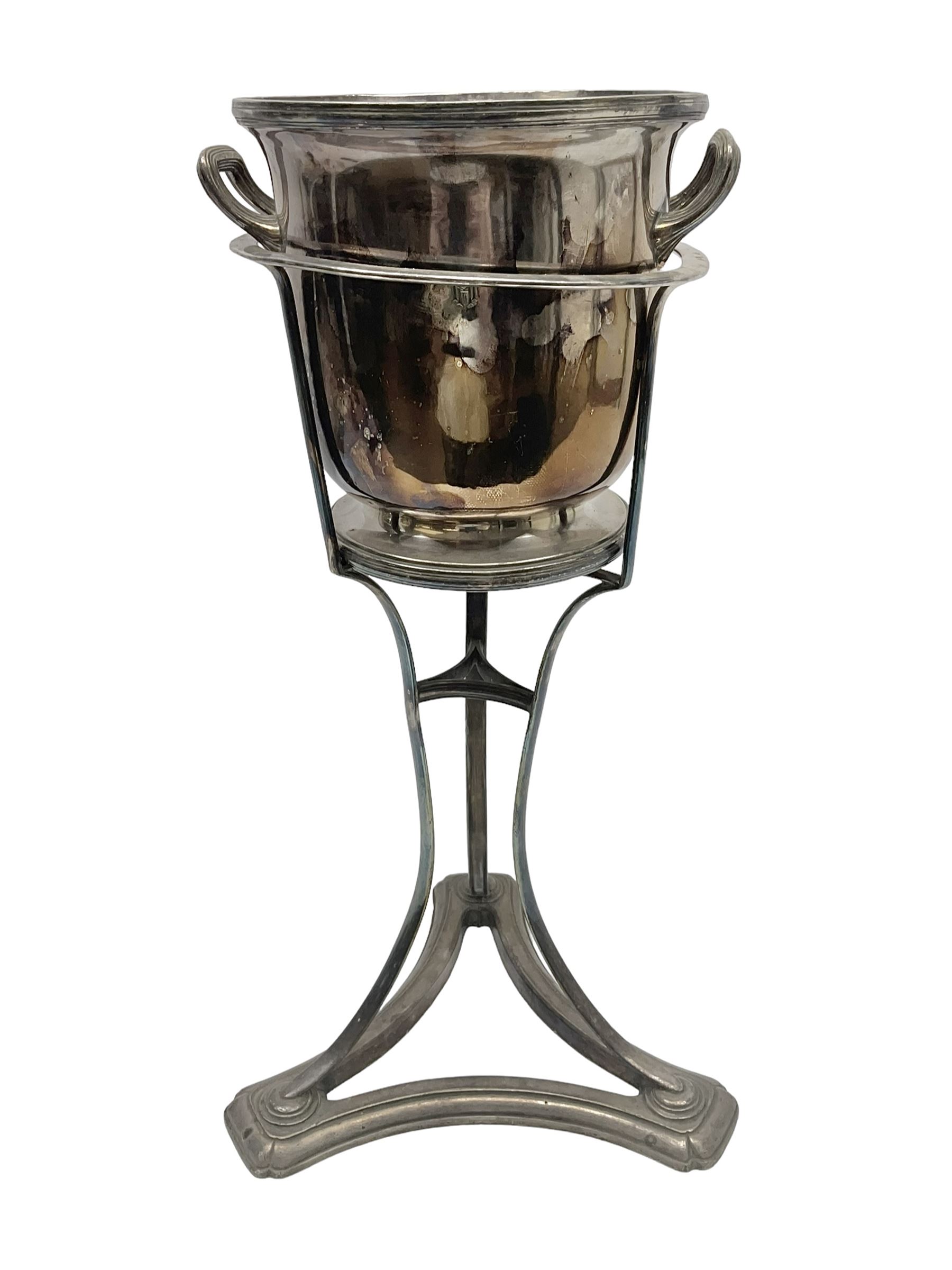19th century Elkington & Co silver plated twin handled wine cooler and stand
