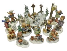 Winter Hummelscape by Goebel and twelve winter Hummel figures