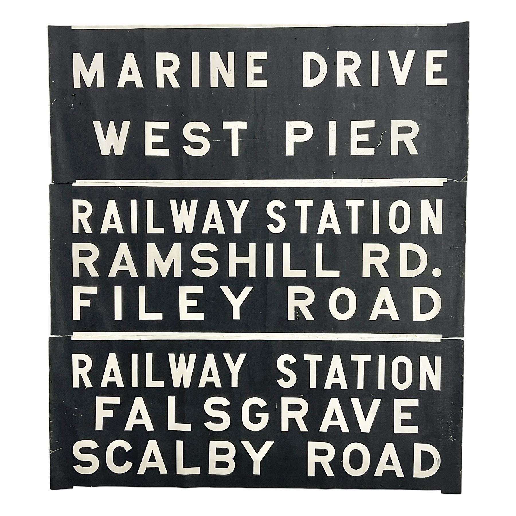 Three mid 20th century Scarborough bus destination blind sections