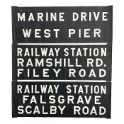 Three mid 20th century Scarborough bus destination blind sections