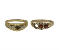 18ct gold diamond ring and a 9ct gold garnet ring