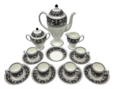 Wedgwood navy Florentine pattern coffee service for six