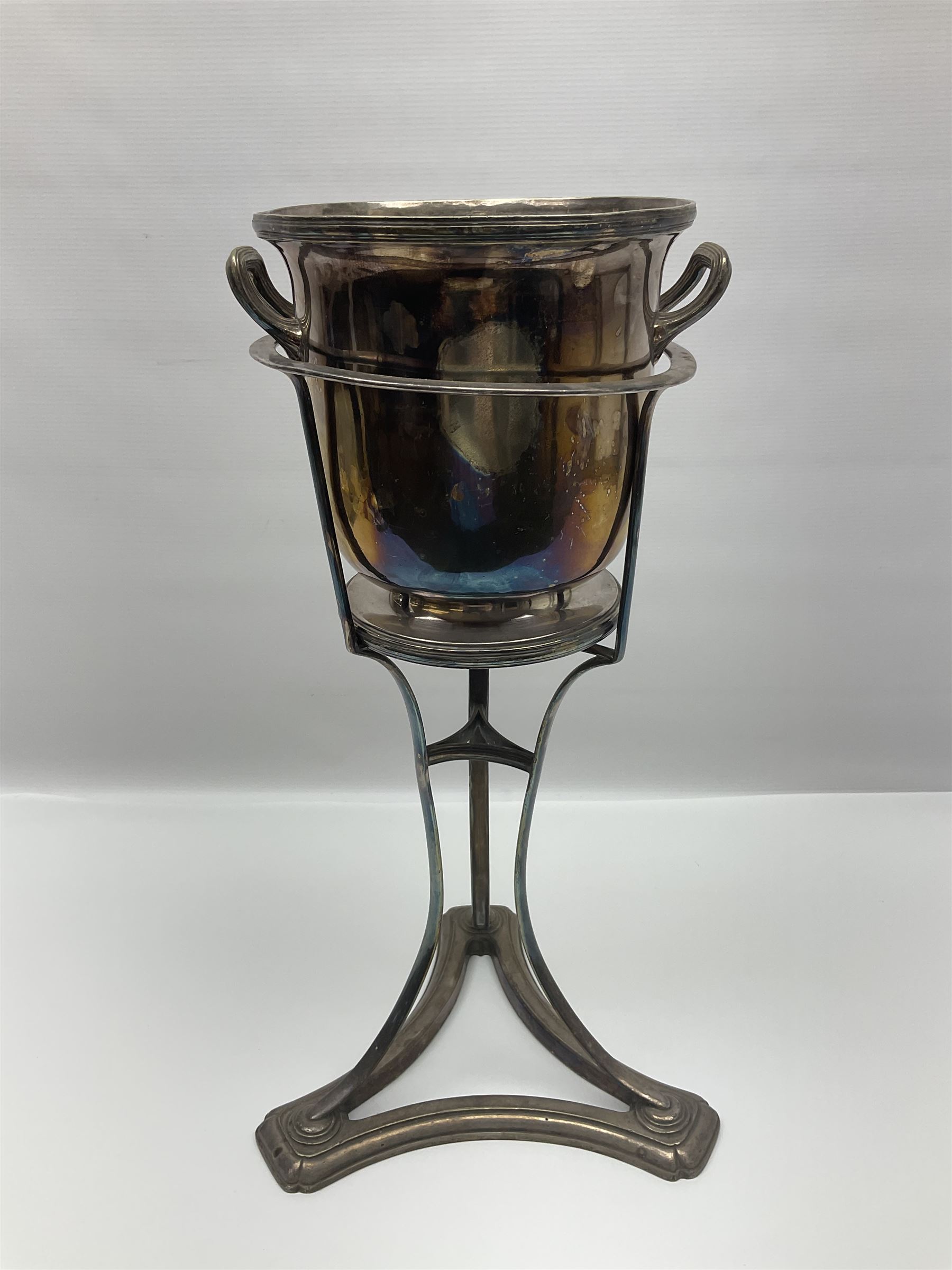 19th century Elkington & Co silver plated twin handled wine cooler and stand - Image 2 of 10