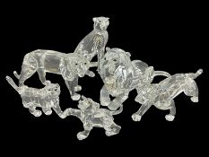 Six Swarovski Crystal big cat figures