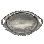 Oval silver plate twin handled tray
