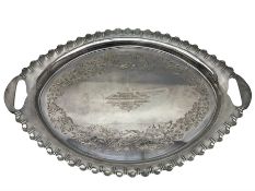 Oval silver plate twin handled tray