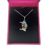 Silver Baltic amber and turquoise kingfisher pendant necklace