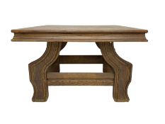 Square oak coffee table on shaped moulded base