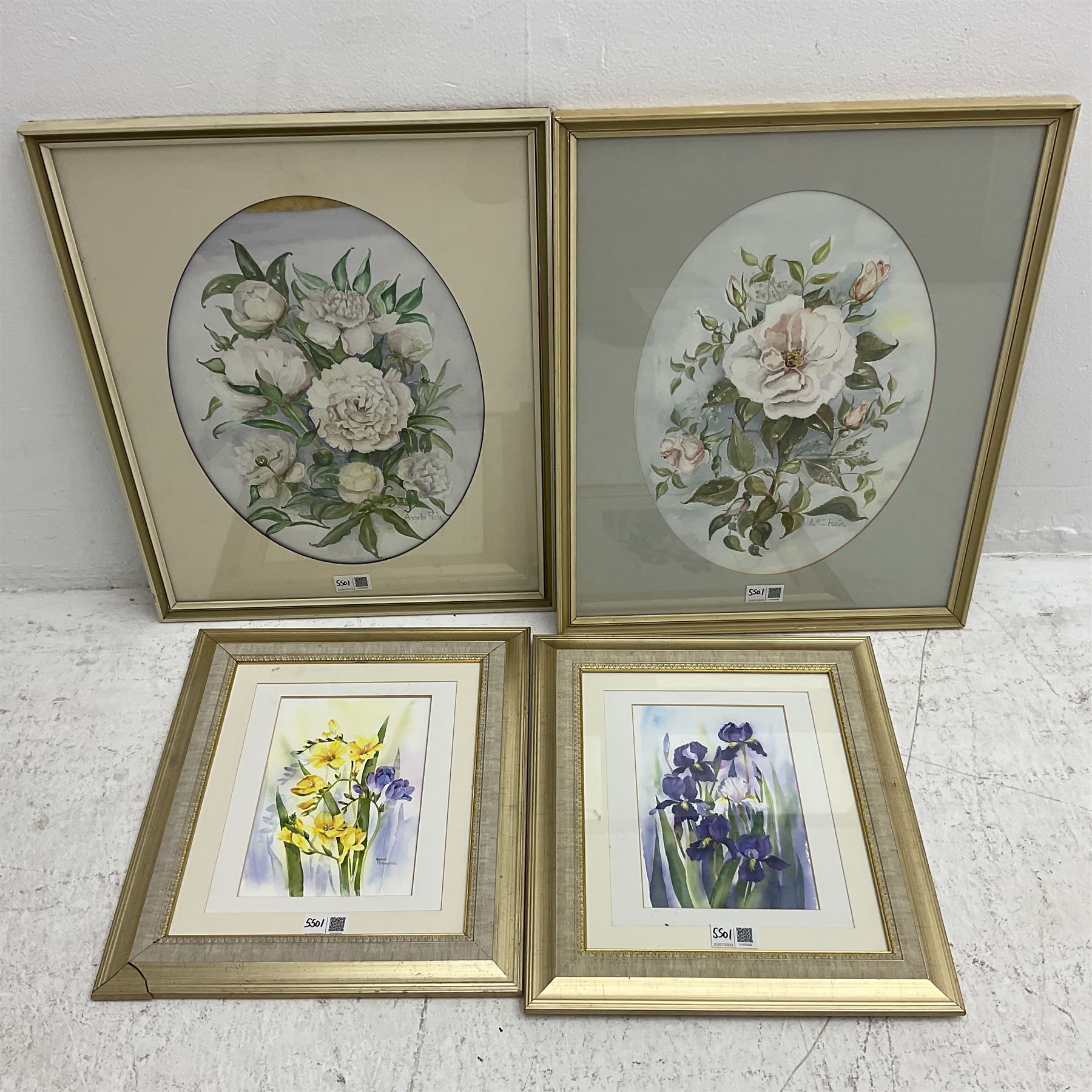 Nine framed watercolours of flowers by various artists including Rachel McNaughty etc - Image 5 of 5