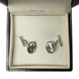 Pair of silver enamel fly fishing cufflinks