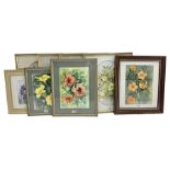 Nine framed watercolours of flowers by various artists including Rachel McNaughty etc