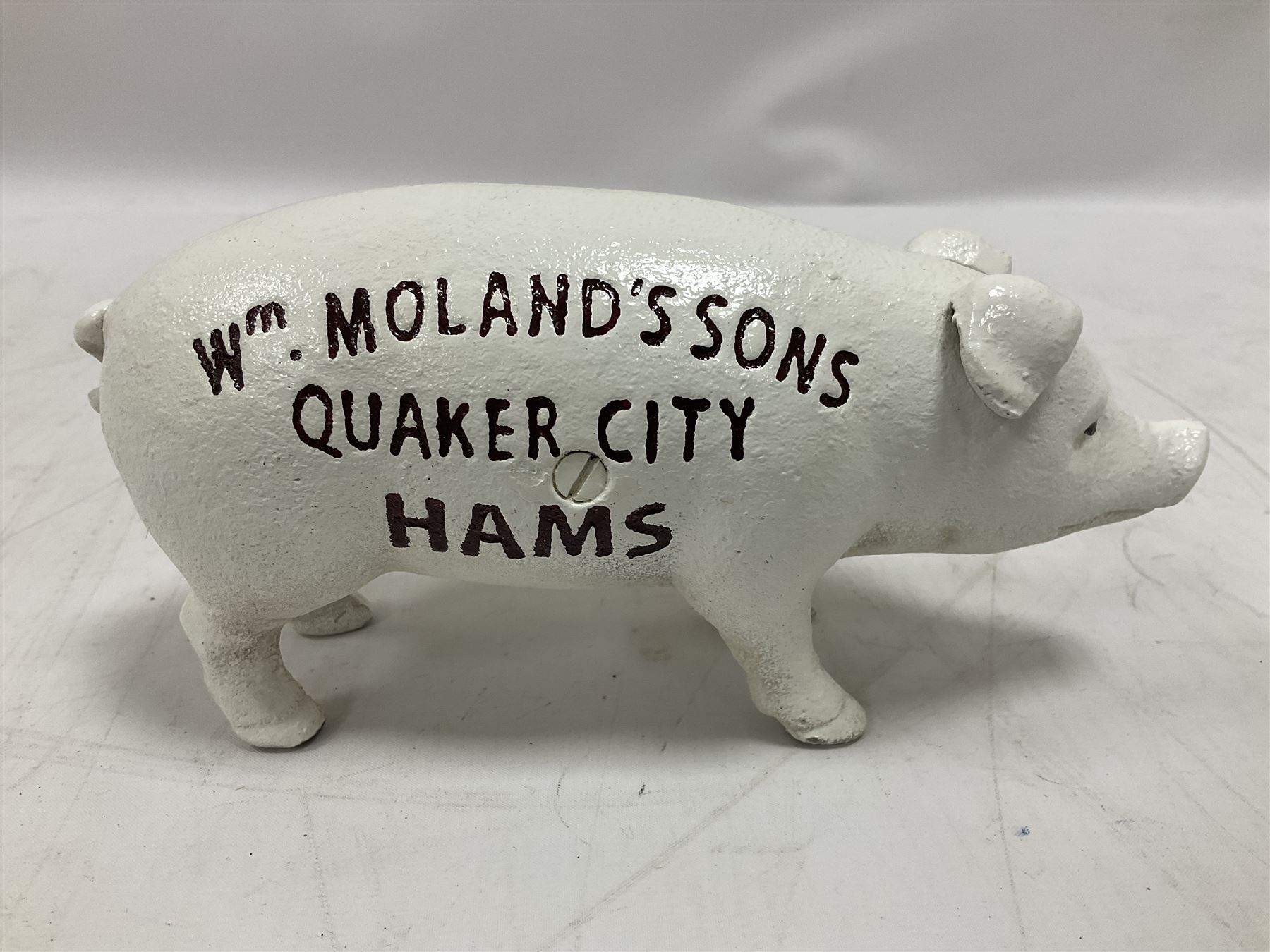 Cast iron reproduction Wm. Moland's Sons Quaker City Hams money box - Image 3 of 4