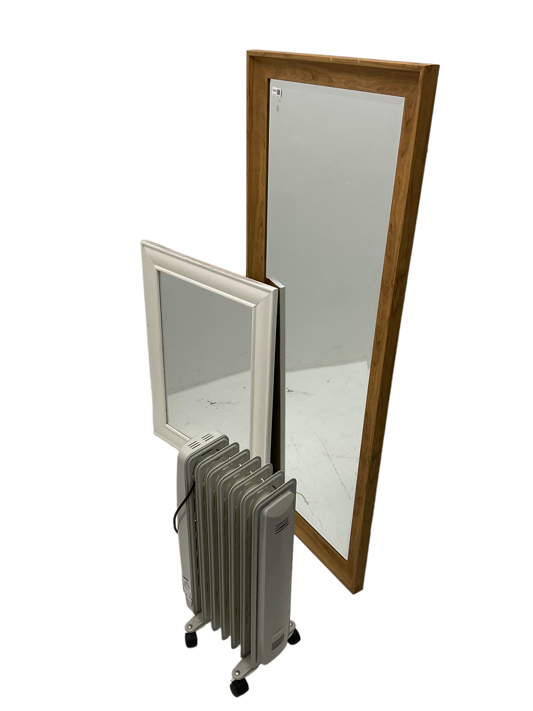 Hardwood framed wall mirror with bevelled plate; and small white painted framed wall mirror; and car - Image 2 of 3