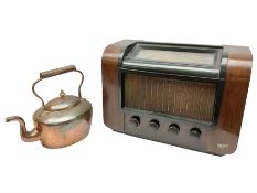 Walnut cased radio and copper kettle