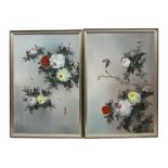 Pair of Chinese oils on board of flowers (2)