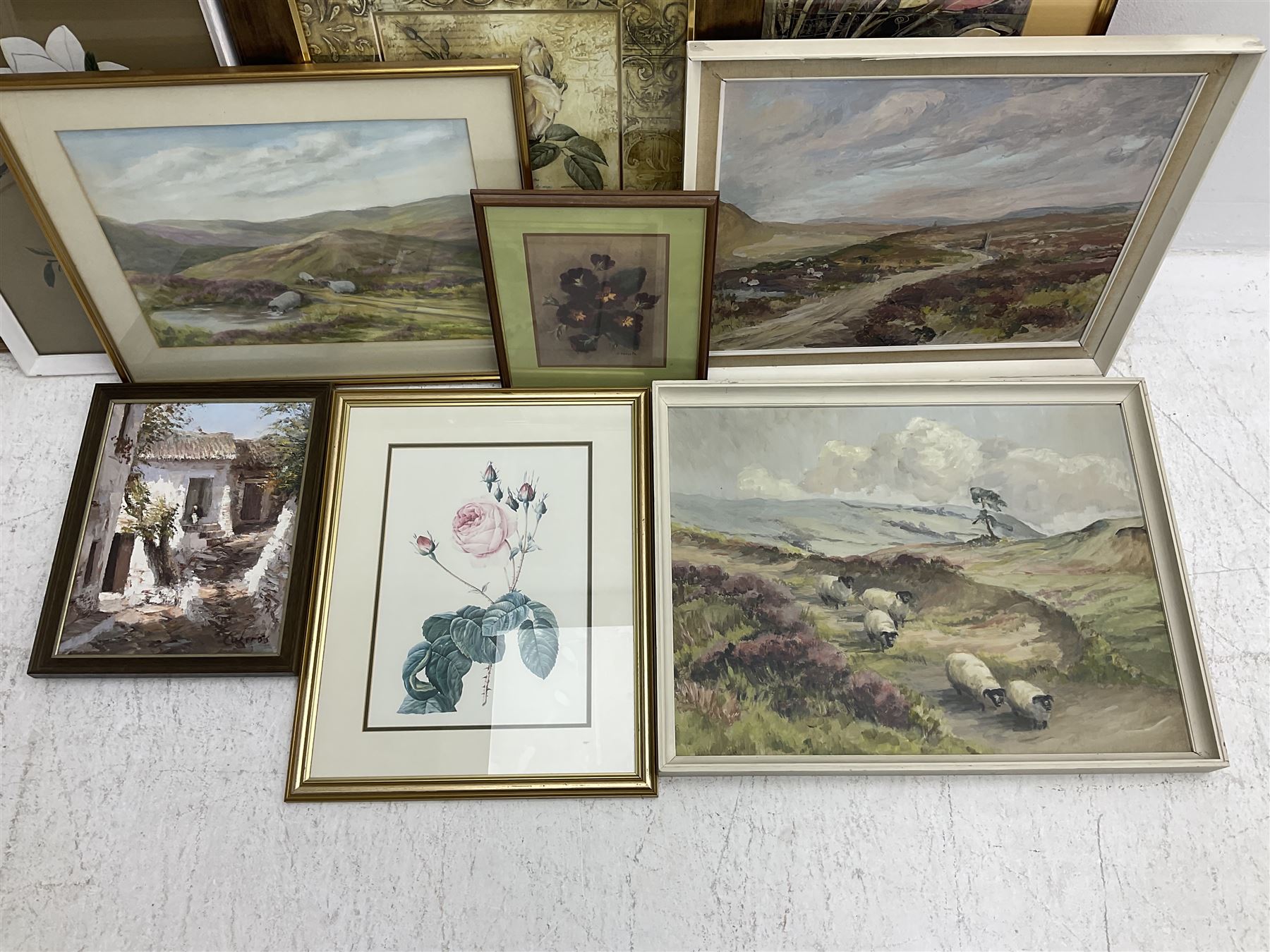 Ten framed prints to include watercolours and oils of landscapes - Image 4 of 4