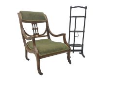 Edwardian inlaid walnut framed low elbow chair