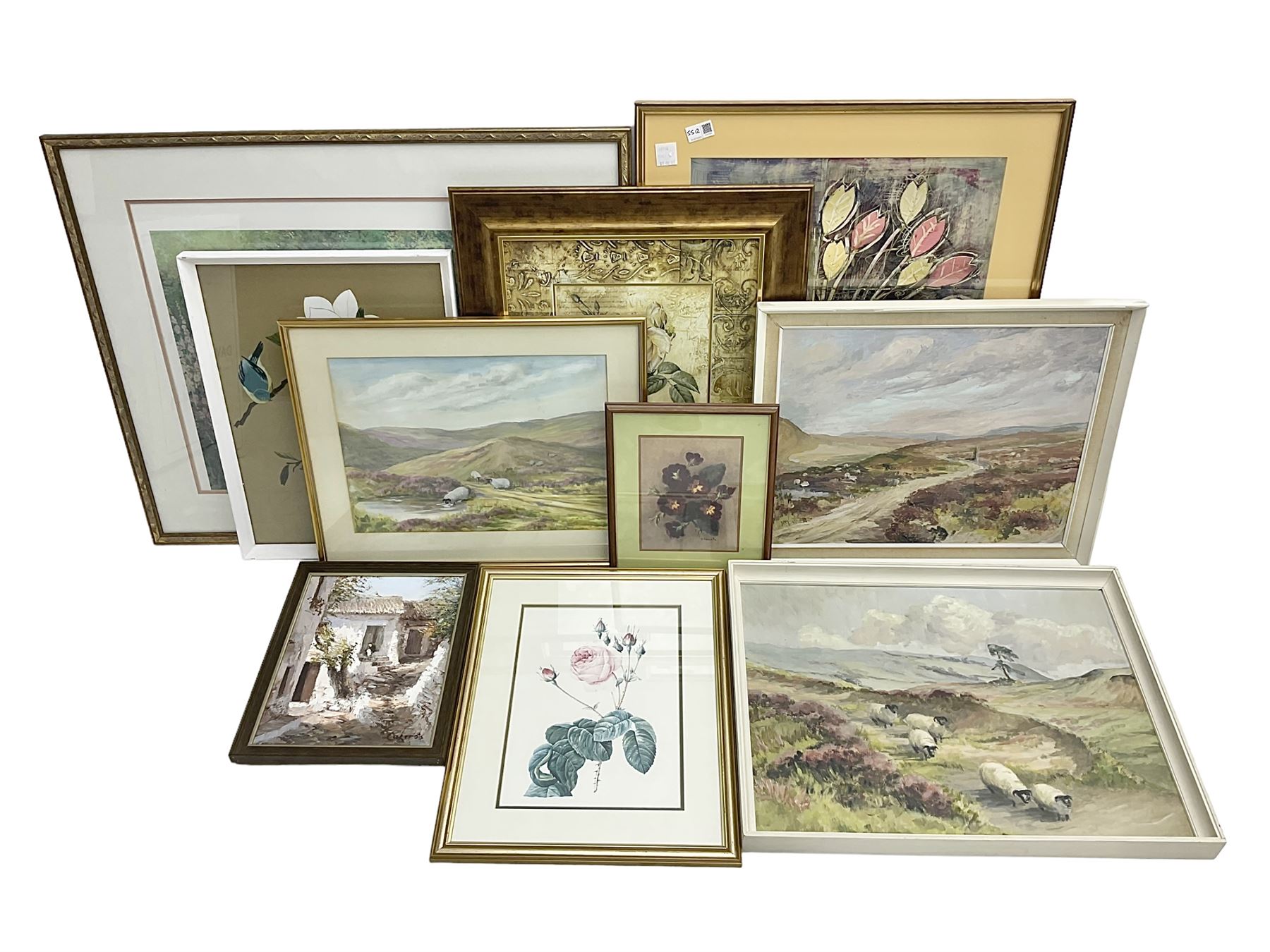 Ten framed prints to include watercolours and oils of landscapes