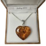 Silver Baltic amber heart pendant necklace