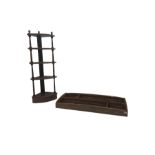 Ercol - elm five tier corner shelf (H126cm); Ercol elm wall hanging plate rack (W107cm