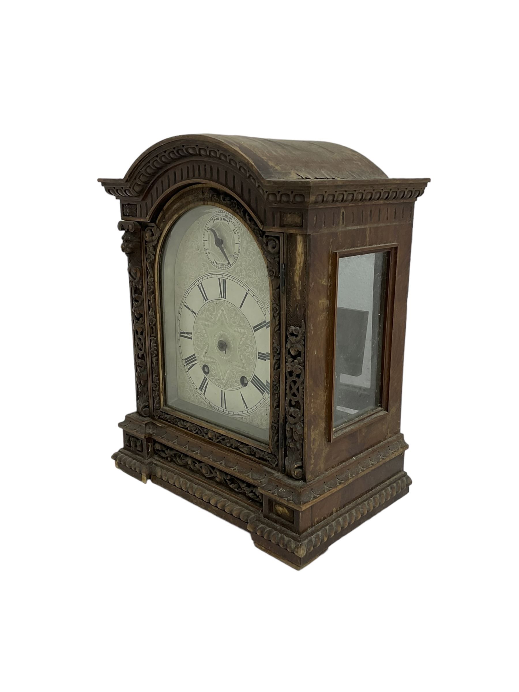 Edwardian German mantle clock striking the hours and half hours on two coiled gongs. - Image 2 of 3