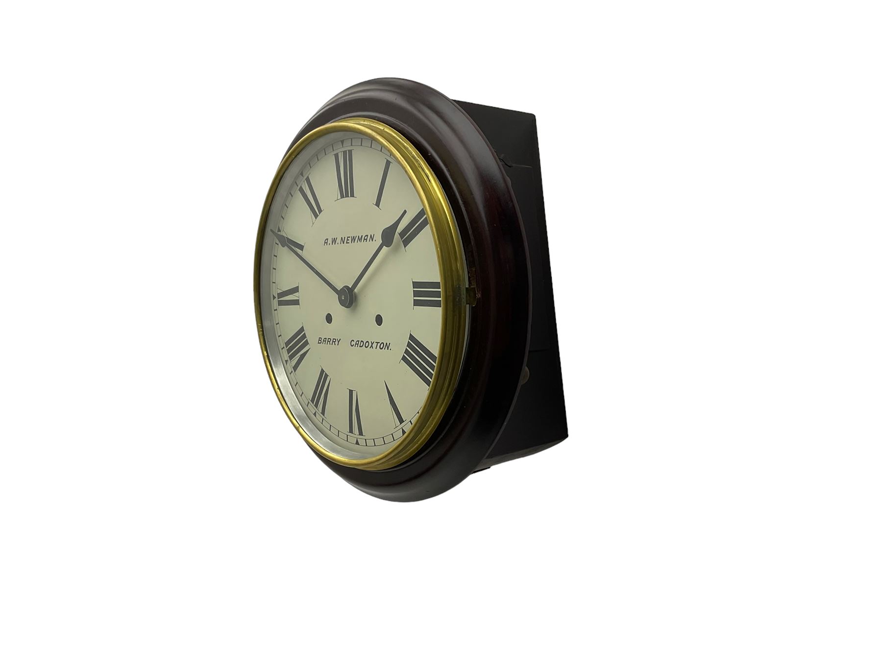 12� Wall clock A W NEWMAN BARRY CADOXTON inscribed on the dial. Quartz battery movement - Image 2 of 2