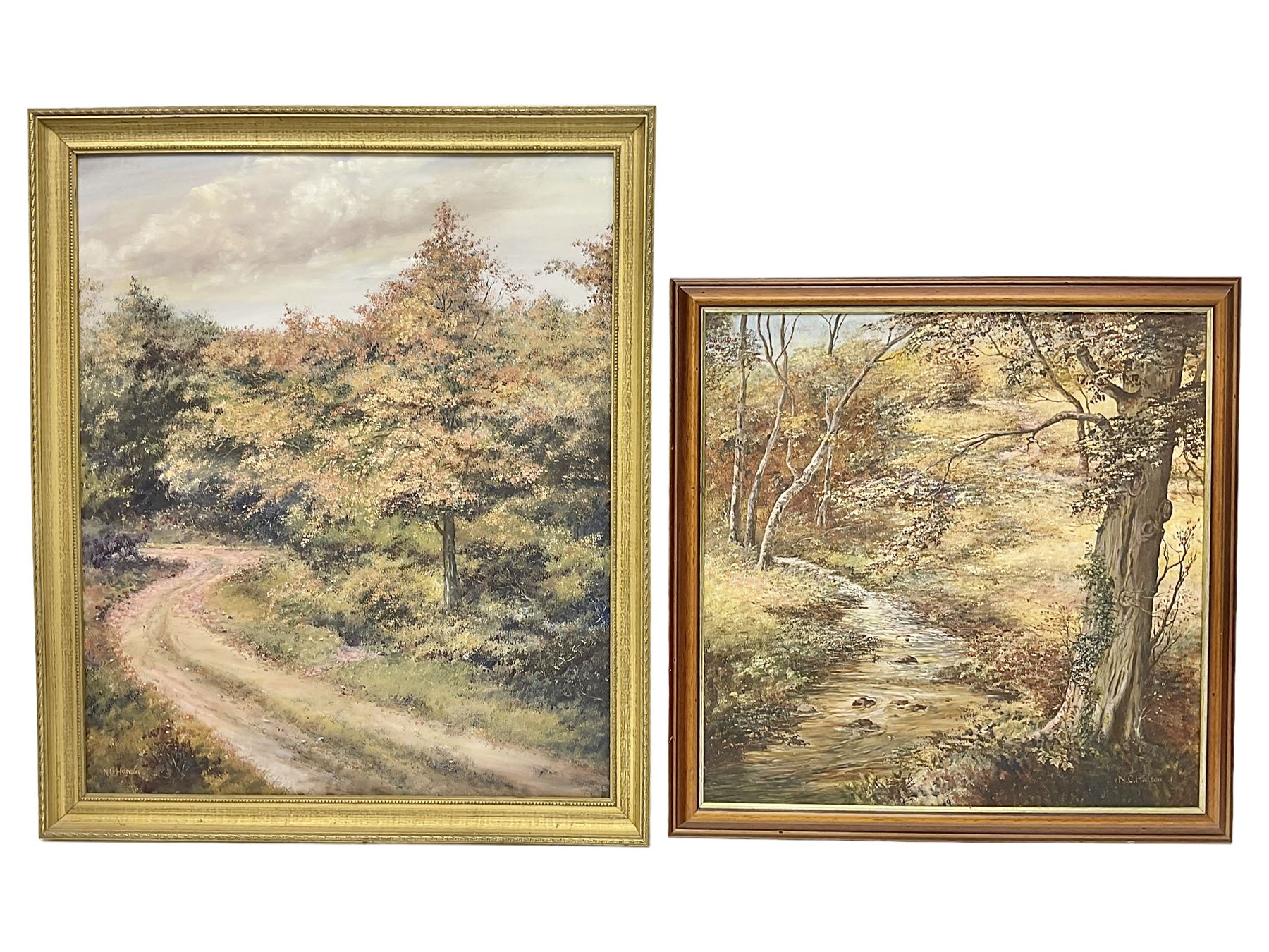 N C Hanson (British 20th century): Pair of oil on board North Yorkshire Moors landscapes signed