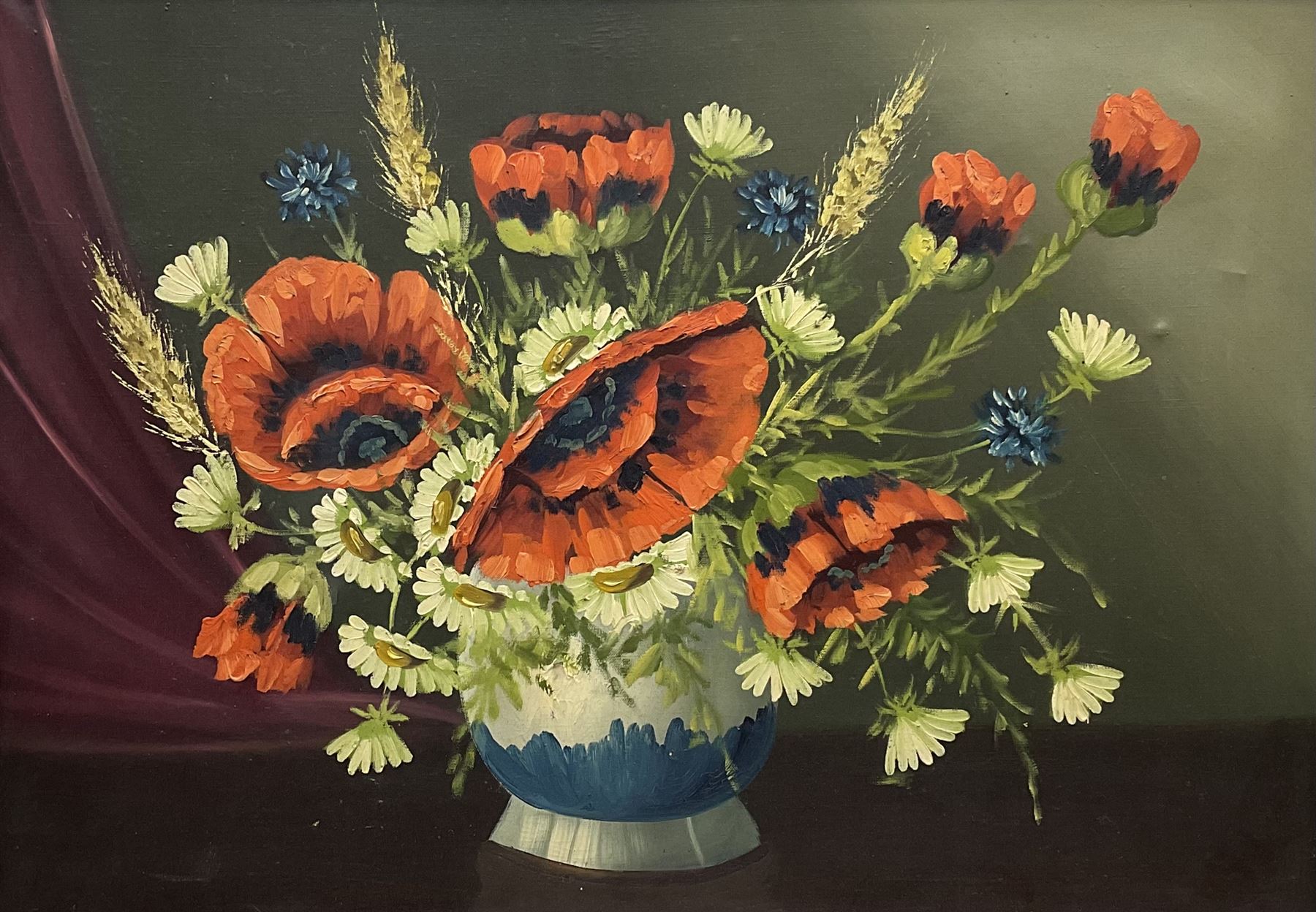 English School (20th century): Still Life of Wild Flowers and Poppies in a Vase