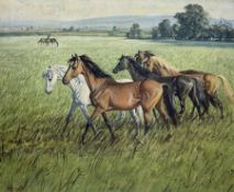 Walter Robin Jennings (British 1927-2005): 'Crossing the Paddock'