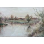 Charles Henry Clifford Baldwyn (British 1859-1943): River Landscape with Church