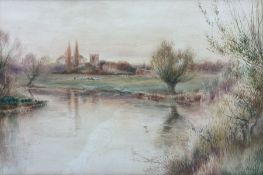 Charles Henry Clifford Baldwyn (British 1859-1943): River Landscape with Church