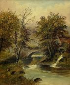Alfred Montague (British 1832-1883): Landscape with River Crossing and Mill