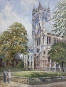 Albert Henry Findley (British 1880-1975): Lincoln Cathedral with Figures