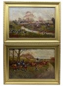 English School (19th/20th century): The Hunt Crossing a Road and a Stream