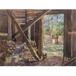 Alice E Brown (Nottingham exh.1892): 'Through the Woodshed Door at North Place'