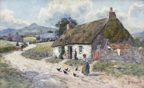 David Small (British 1846-1927): Feeding Chickens
