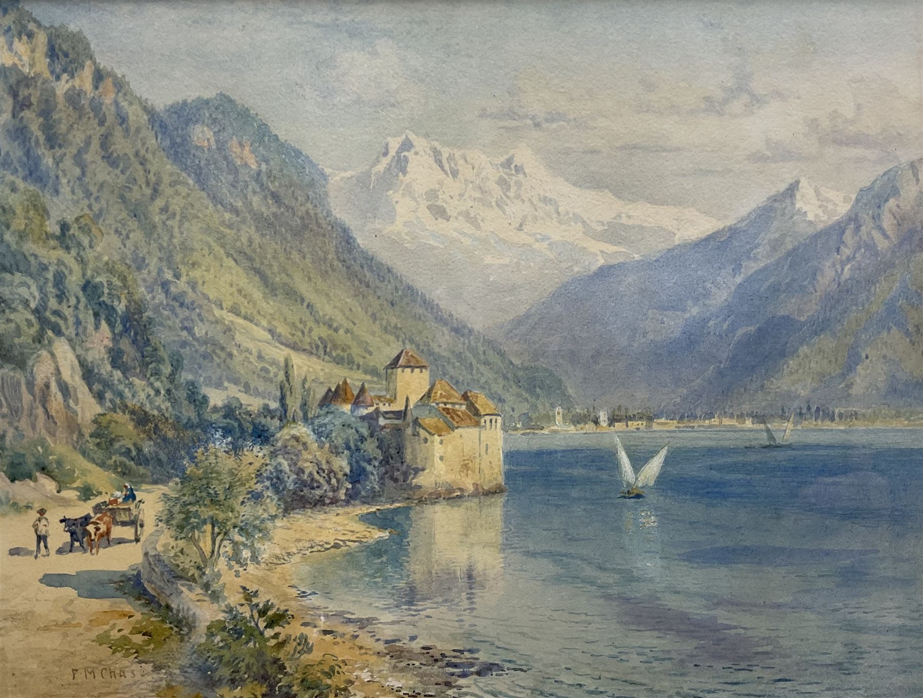 Frank M Chase (British fl.1880-1898): Chillon Castle - Lake Geneva