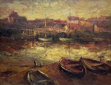 Valter Berzins (Latvian 1925-2009): Harbour scene at Dusk