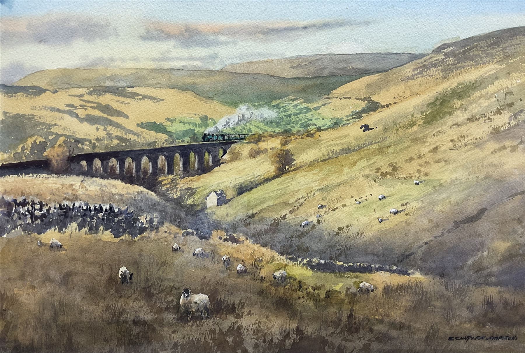 E Charles Simpson (British 1915-2007): Dent Viaduct and Dentdale