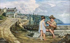 Frank Lonsdale (British 20th century): Children on the Harbourside