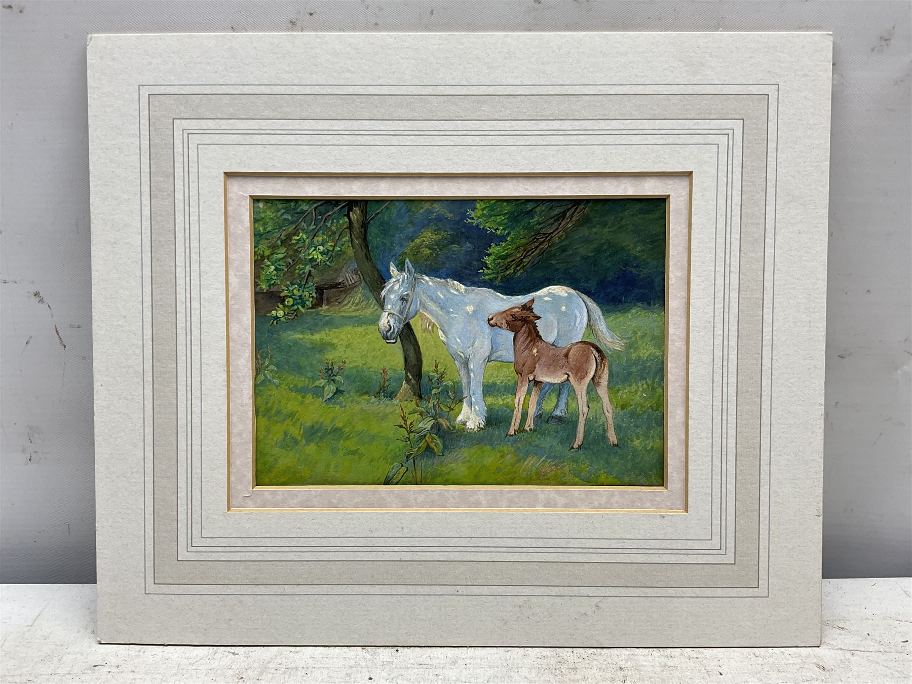 Attrib. Lucy Elizabeth Kemp-Welch (Britsih 1869-1958): Ponies in the Orchard - Image 2 of 3