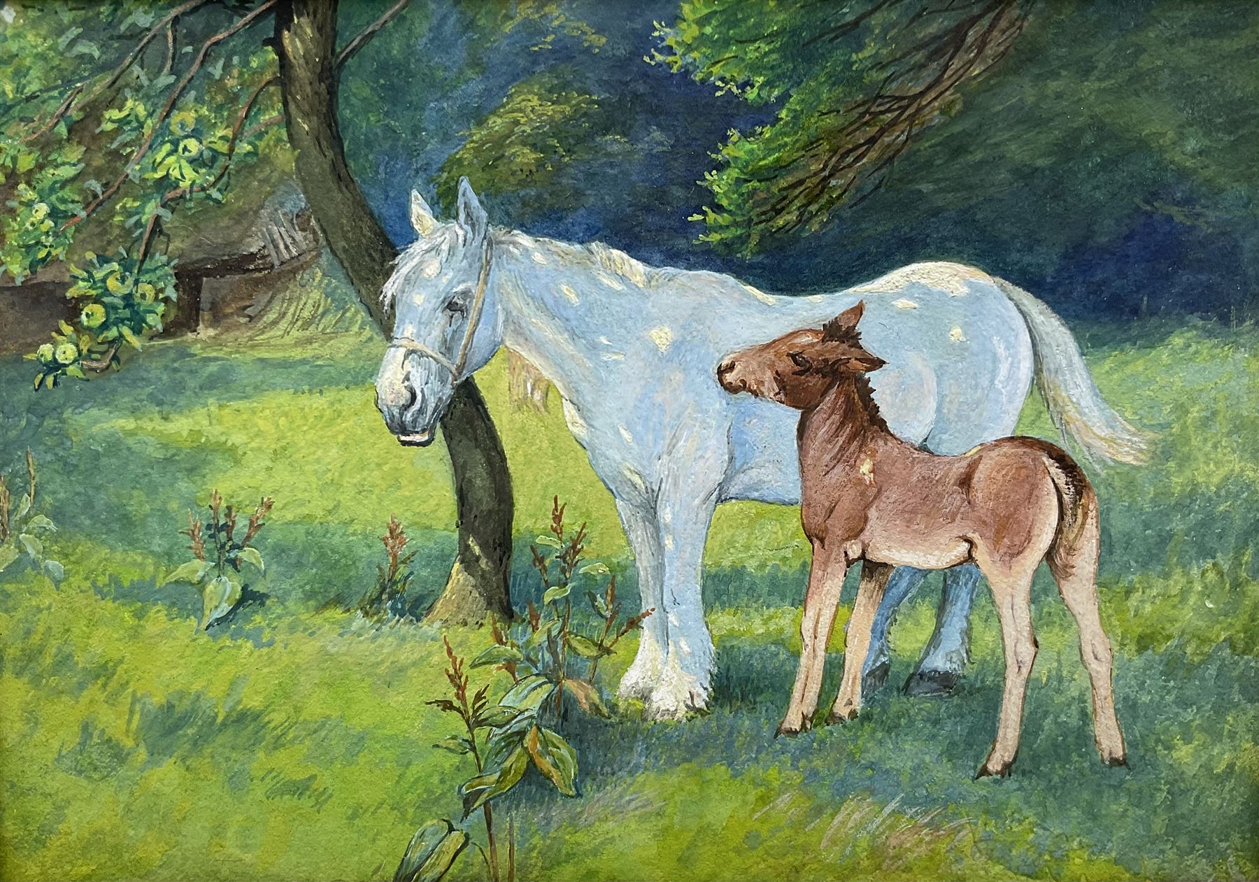 Attrib. Lucy Elizabeth Kemp-Welch (Britsih 1869-1958): Ponies in the Orchard