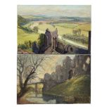 Arthur Tunstall (British mid/late 20th century): 'Goodrich Castle on the River Wye' and a companion