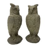 Pair of cast stone garden owls figures