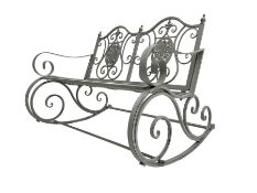 Regency design wrought metal rocking garden bench seat